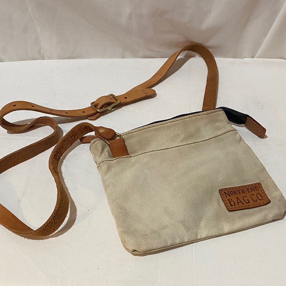 North End Bag Company Tan Crossbody Bag Leather Canvas
